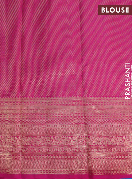 Pure kanjivaram silk saree off white and pink with allover floral digital prints & zari weaves and long zari woven border