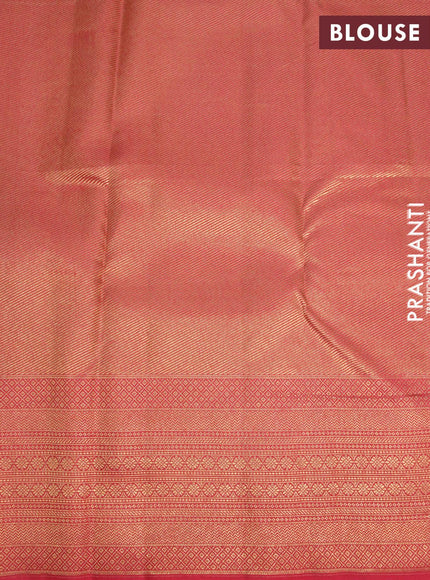 Pure kanjivaram silk saree sandal and red with allover floral digital prints & zari weaves and long zari woven border