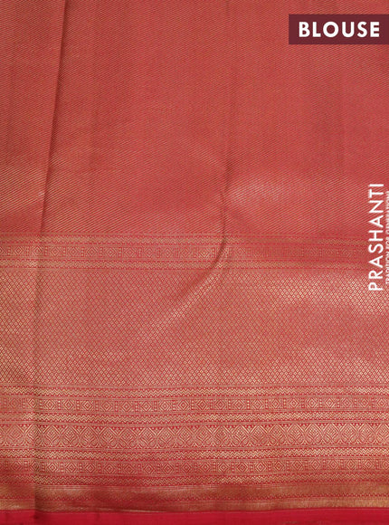 Pure kanjivaram silk saree grey and red with allover floral digital prints & zari weaves and long zari woven border