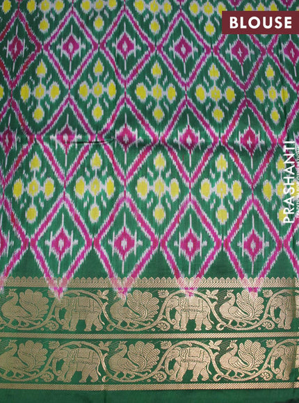 Pure kanjivaram silk saree maroon and green with allover floral digital prints and annam & elephant design zari woven border