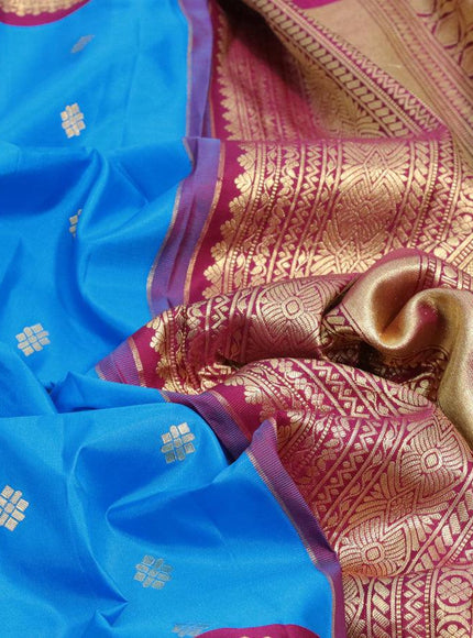 Pure gadwal silk saree cs blue and dark magenta pink with zari woven buttas and long zari woven border