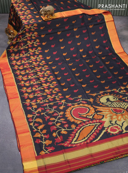 Rajkot patola silk saree black and maroon with allover ikat weaves and zari woven border