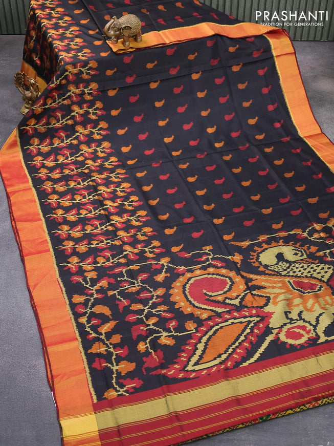 Rajkot patola silk saree black and maroon with allover ikat weaves and zari woven border