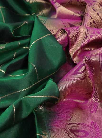 Pure soft silk saree green and purple with allover zari checks & paisley buttas and rettapet zari woven border