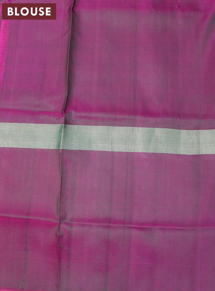 Pure uppada silk saree green and dark magenta pink with silver zari woven floral buttas and silver zari woven paisley butta border