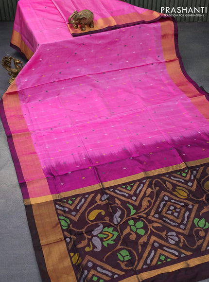 Pure uppada silk saree pink and deep jamun shade with allover thread woven geometric buttas and zari woven border