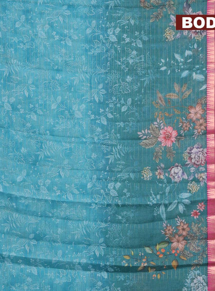 Banarasi kota saree teal green and purple with allover digital prints & zari stripes pattern and temple design rettapet zari woven border