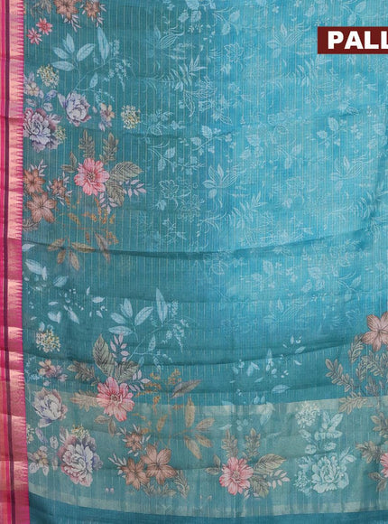 Banarasi kota saree teal green and purple with allover digital prints & zari stripes pattern and temple design rettapet zari woven border