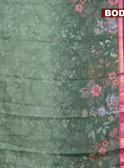 Banarasi kota saree sap green and purple with allover digital prints & zari stripes pattern and temple design rettapet zari woven border