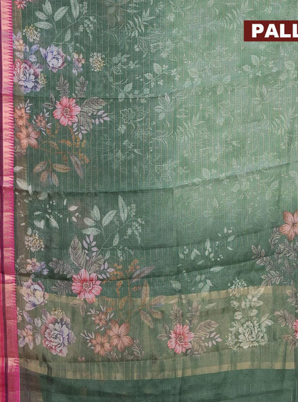 Banarasi kota saree sap green and purple with allover digital prints & zari stripes pattern and temple design rettapet zari woven border