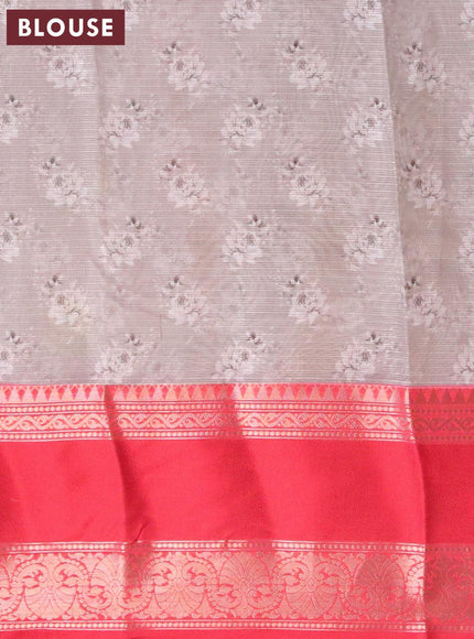 Banarasi kota saree grey and red with floral digital prints and rettapet zari woven border