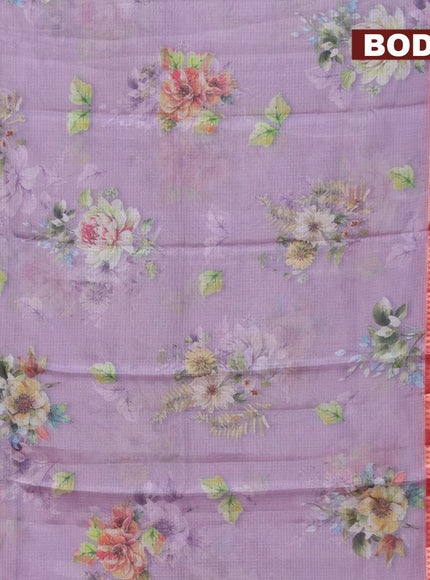 Banarasi kota saree mild purple and red with floral digital prints and rettapet zari woven border