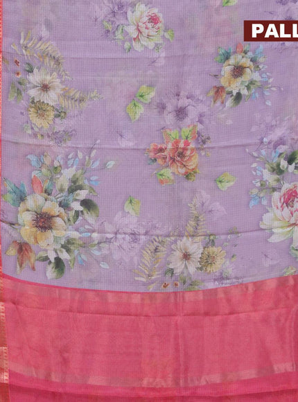 Banarasi kota saree mild purple and red with floral digital prints and rettapet zari woven border