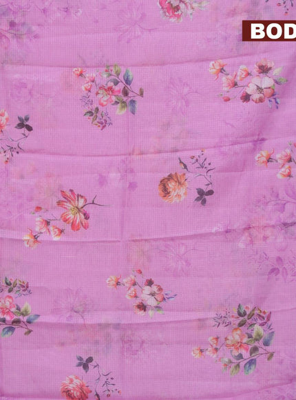 Banarasi kota saree light pink and teal green with floral digital prints and rettapet silver zari woven border