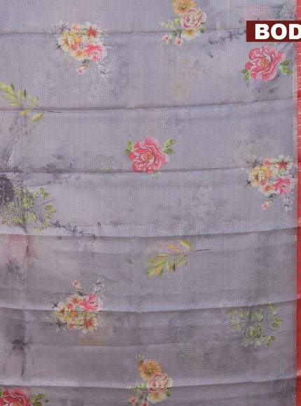 Banarasi kota saree grey and maroon with floral digital prints and temple design rettapet zari woven border