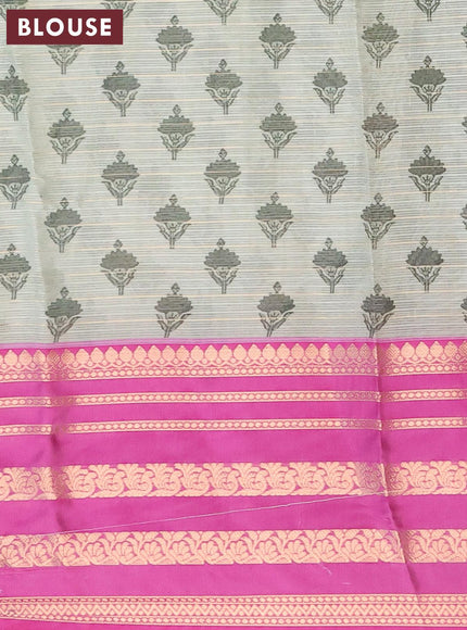 Banarasi kota saree pastel green and purple with floral digital prints & zari stripes pattern and zari woven border