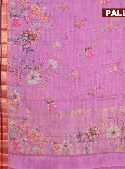 Banarasi kota saree light pink and red with floral digital prints and rettapet zari woven border