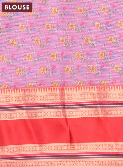 Banarasi kota saree light pink and red with floral digital prints and rettapet zari woven border