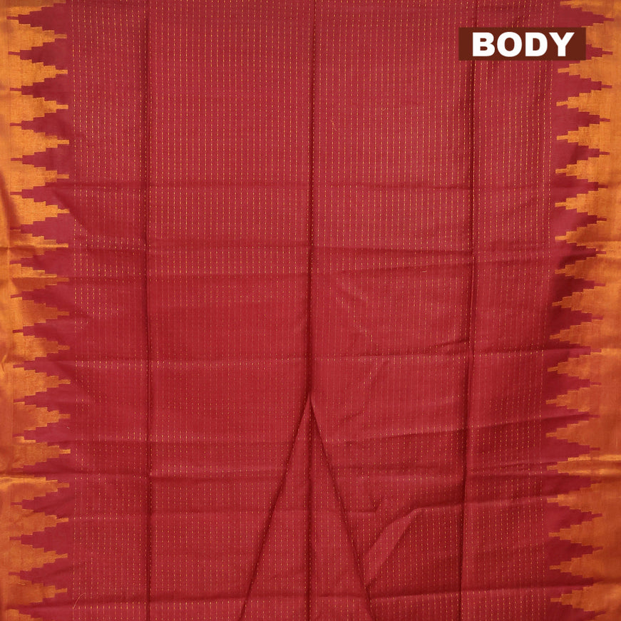 Semi tussar saree maroon with allover zari weaves and temple design zari woven border & embroidery work blouse