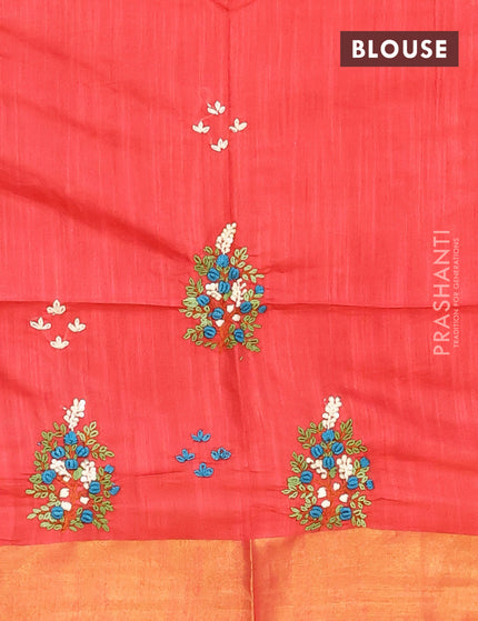 Semi tussar saree red with allover thread weaves and sequin work pallu & embroidery work blouse