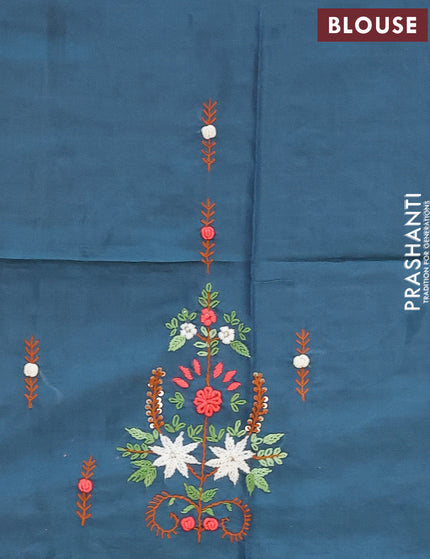 Semi tussar saree peacock blue with allover thread weaves and sequin work pallu & embroidery work blouse