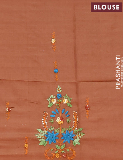 Semi tussar saree dark mustard with allover thread weaves and sequin work pallu & embroidery work blouse