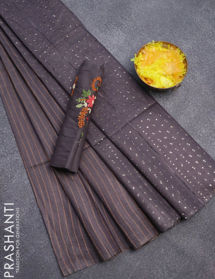 Semi tussar saree grey shade with allover thread weaves and sequin work pallu & embroidery work blouse