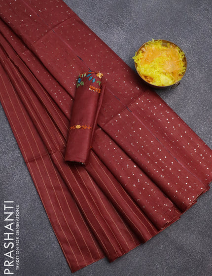 Semi tussar saree maroon with allover thread weaves and sequin work pallu & embroidery work blouse