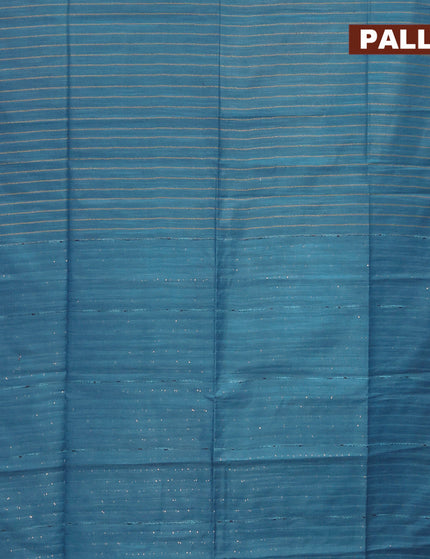 Semi tussar saree blue with allover thread weaves and sequin work pallu & embroidery work blouse