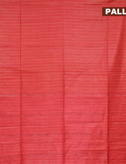 Semi tussar saree red with allover thread weaves and sequin work pallu & embroidery work blouse