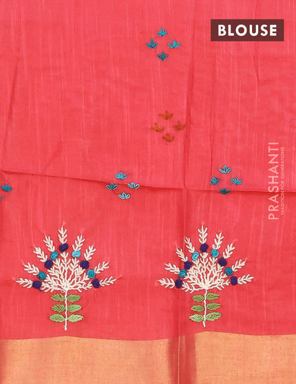 Semi tussar saree red with allover thread weaves and sequin work pallu & embroidery work blouse