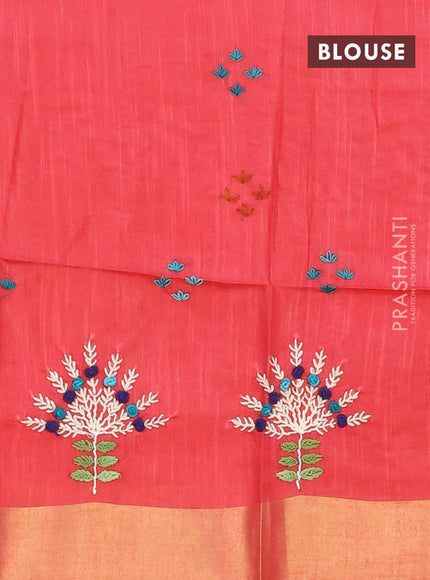 Semi tussar saree red with allover thread weaves and sequin work pallu & embroidery work blouse