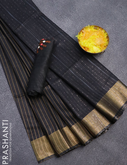 Semi tussar saree black with allover thread weaves and sequin work pallu & embroidery work blouse