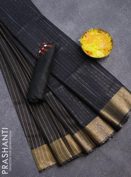 Semi tussar saree black with allover thread weaves and sequin work pallu & embroidery work blouse