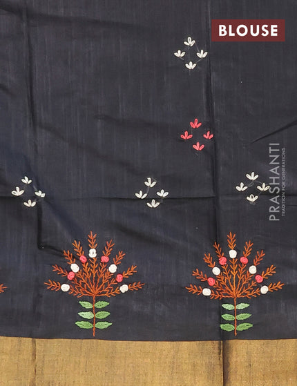 Semi tussar saree black with allover thread weaves and sequin work pallu & embroidery work blouse