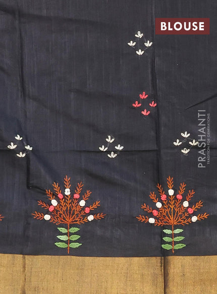 Semi tussar saree black with allover thread weaves and sequin work pallu & embroidery work blouse