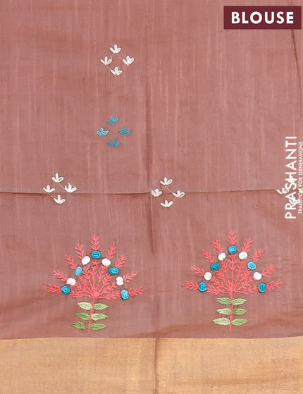 Semi tussar saree pastel brown with allover thread weaves and sequin work pallu & embroidery work blouse