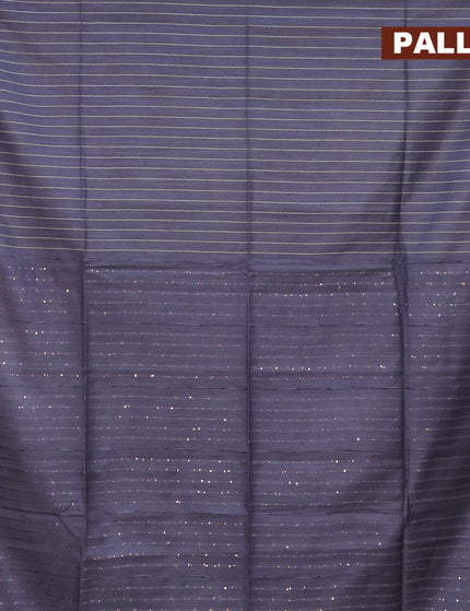 Semi tussar saree grey with allover thread woven stripes pattern and sequin work pallu & embroidery work blouse