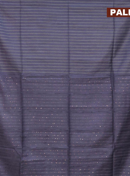 Semi tussar saree grey with allover thread woven stripes pattern and sequin work pallu & embroidery work blouse