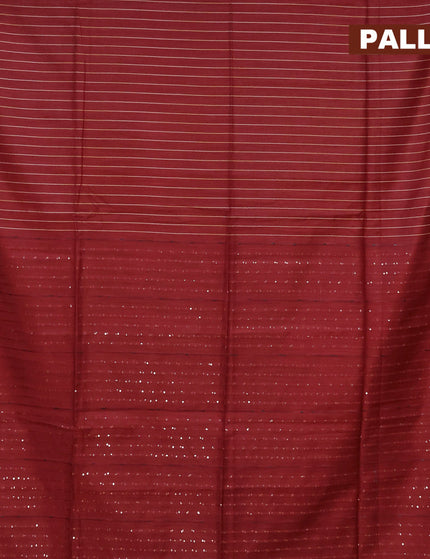 Semi tussar saree maroon with allover thread woven stripes pattern and sequin work pallu & embroidery work blouse