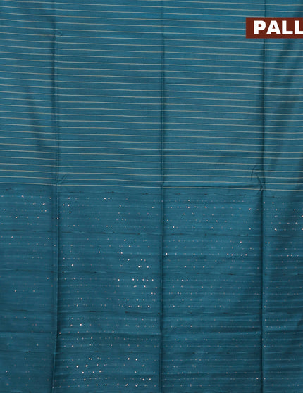 Semi tussar saree peacock blue with allover thread woven stripes pattern and sequin work pallu & embroidery work blouse