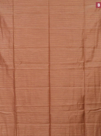 Semi tussar saree pastel brown with allover zari woven stripes pattern and sequin work pallu & embroidery work blouse