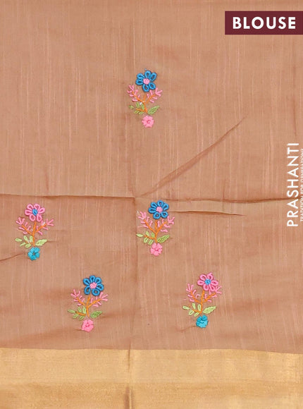 Semi tussar saree pastel brown with allover zari woven stripes pattern and sequin work pallu & embroidery work blouse