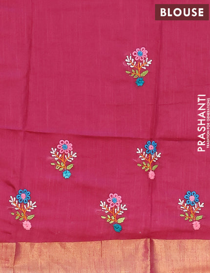 Semi tussar saree magenta pink with allover thread weaves and sequin work pallu & embroidery work blouse