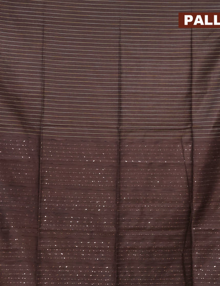 Semi tussar saree deep coffee brown with allover thread weaves and sequin work pallu & embroidery work blouse