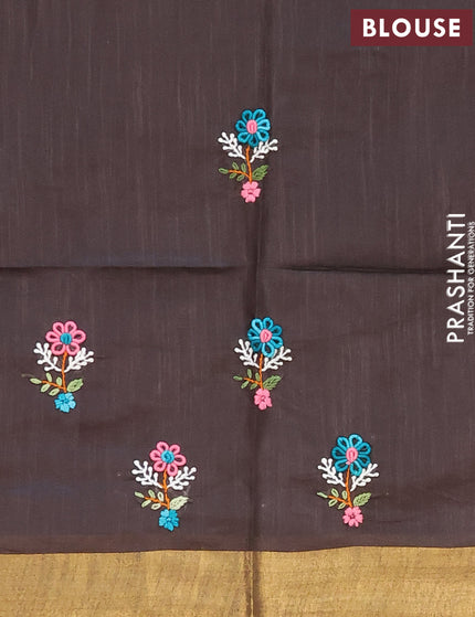 Semi tussar saree deep coffee brown with allover thread weaves and sequin work pallu & embroidery work blouse