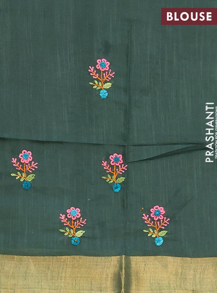 Semi tussar saree green with allover zari woven stripes pattern and sequin work pallu & embroidery work blouse