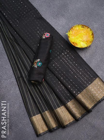 Semi tussar saree black with allover thread weaves and sequin work pallu & embroidery work blouse