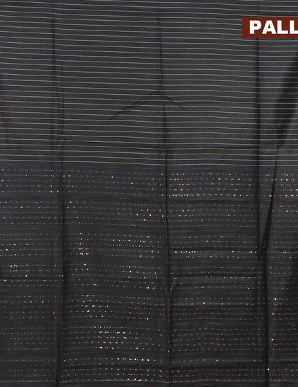 Semi tussar saree black with allover thread weaves and sequin work pallu & embroidery work blouse