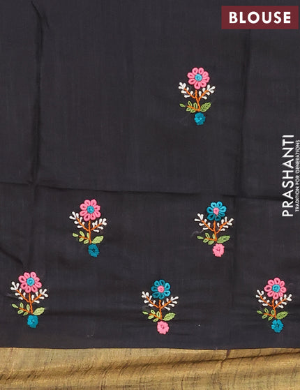 Semi tussar saree black with allover thread weaves and sequin work pallu & embroidery work blouse